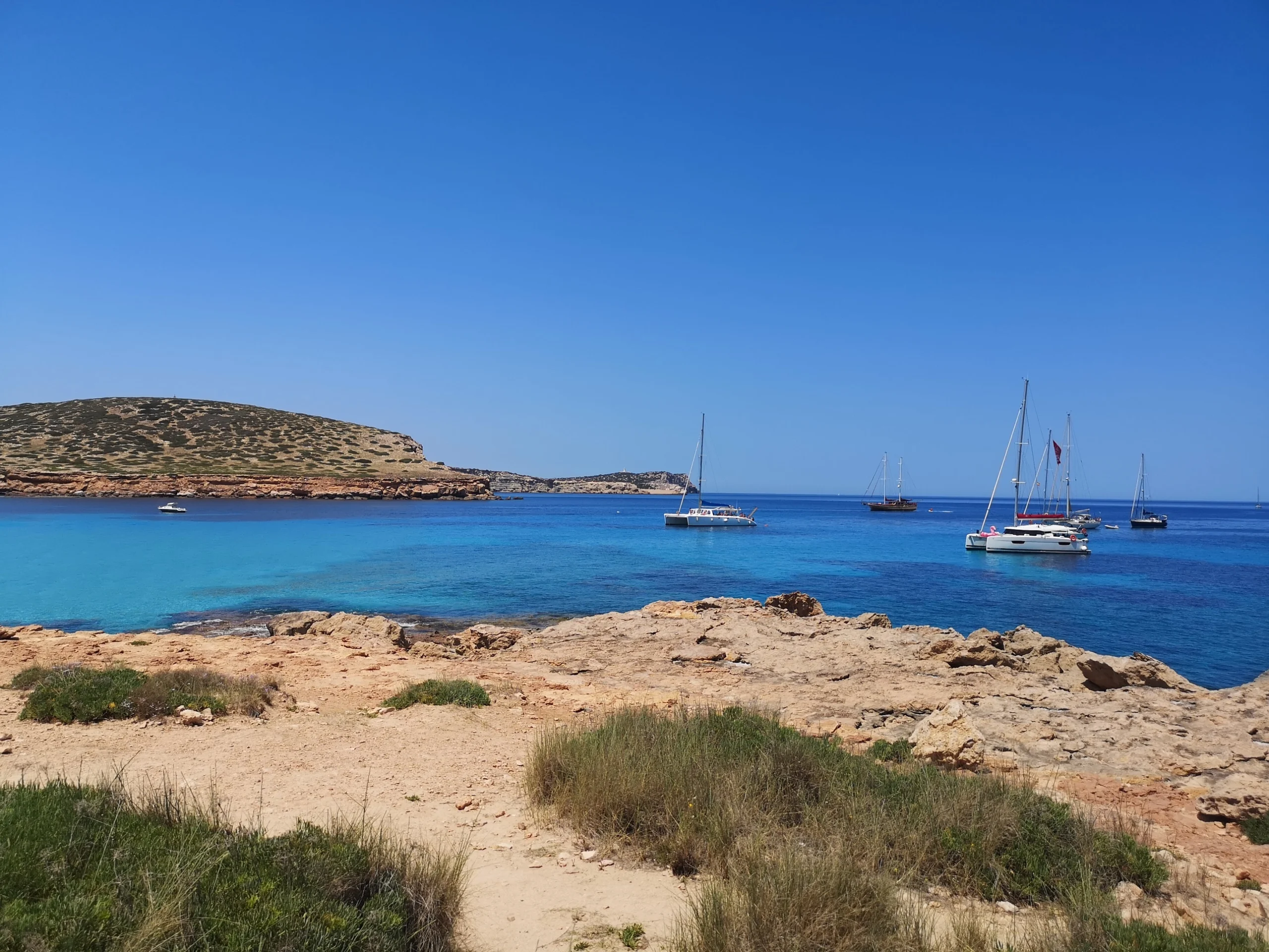 Boats in bay of cala comte Ibiza