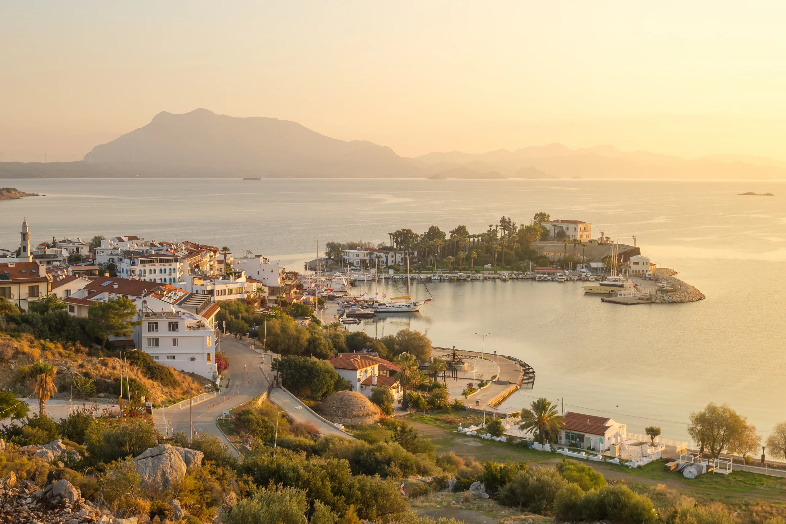 Datca town cityscape at sunrise, Mugla, Turkey