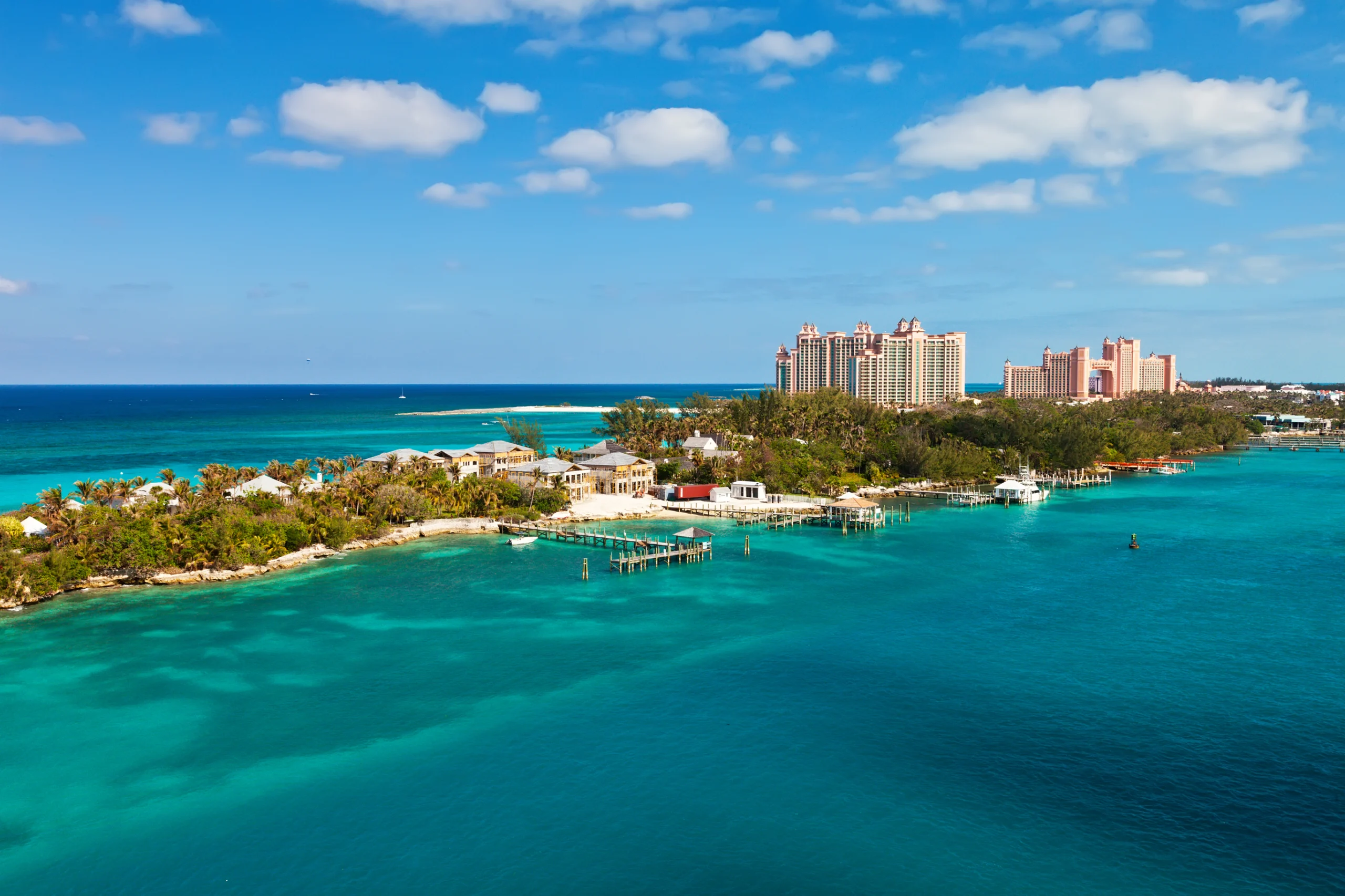Long stretch of Paradise Island, located in Nassau, Bahamas