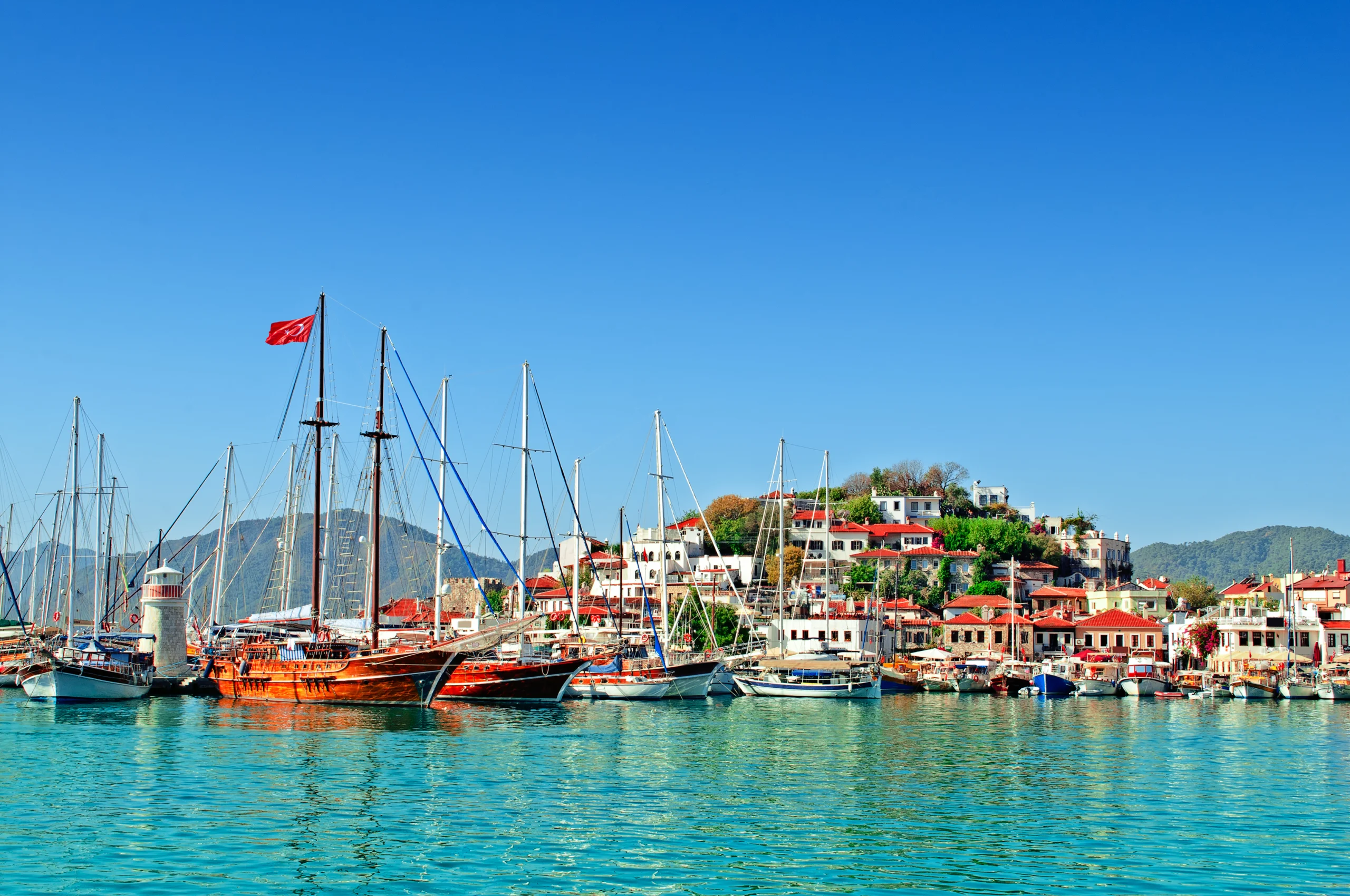 Yachts in kurotnom port of Marmaris. Turkey