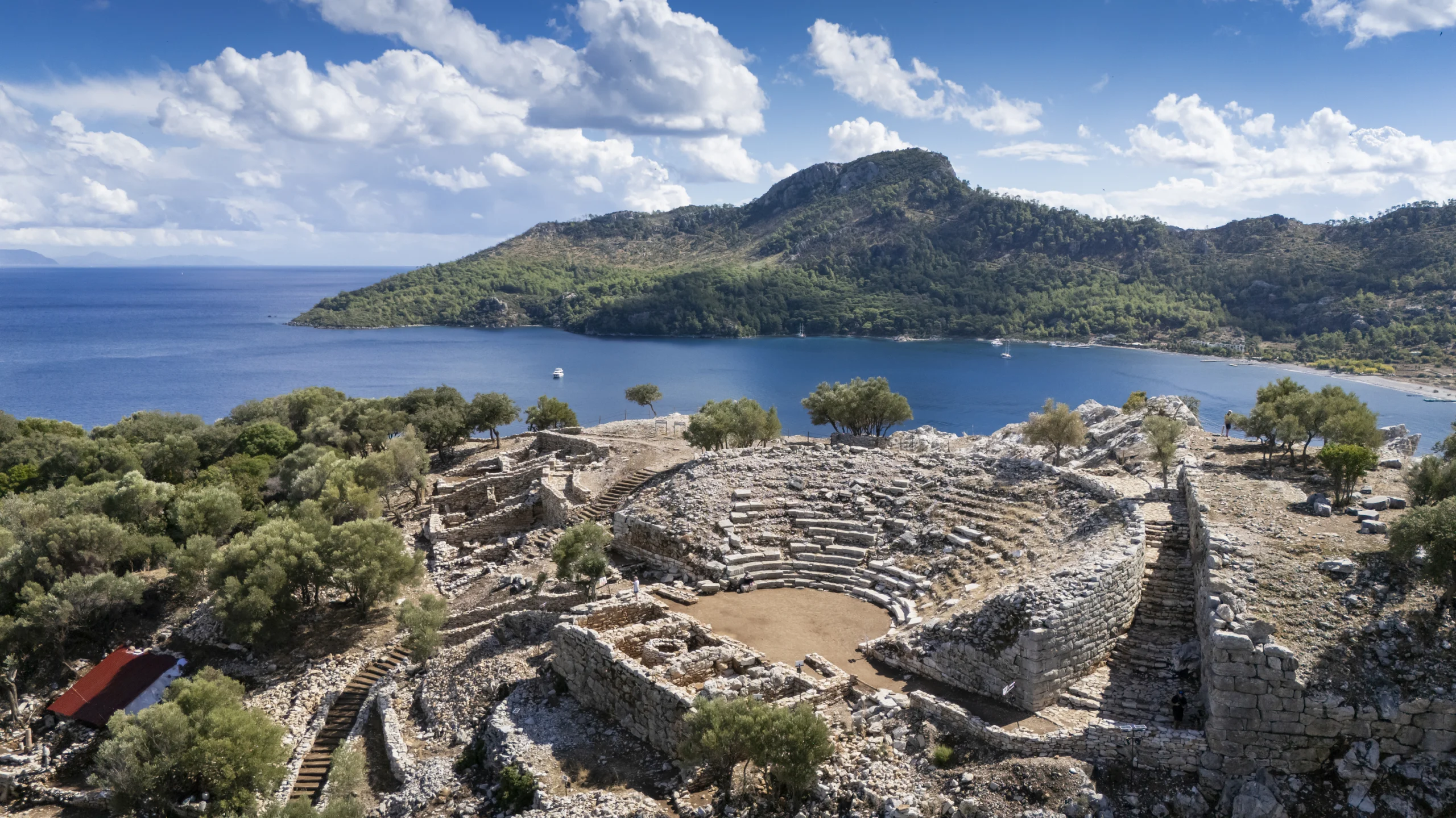 Ancient Amos Theater Overlooking the Aegean Sea in Marmaris, Turkey.