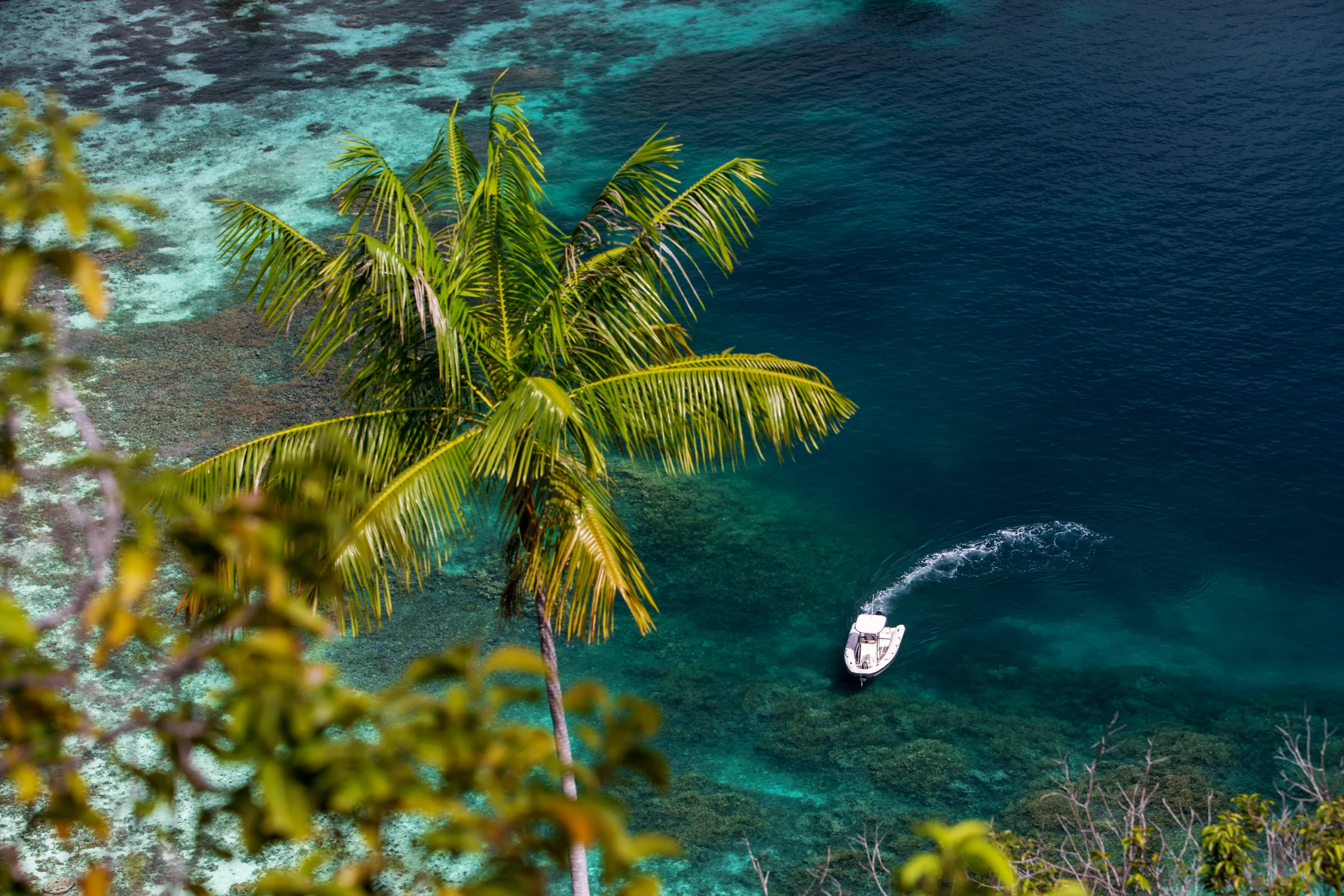 Motor boat near Wayag island Raja Ampat Indonesia