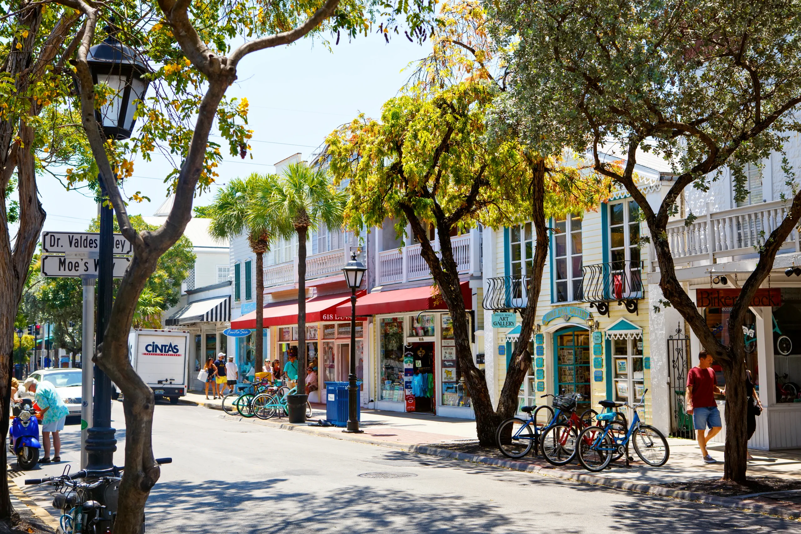 The historic and popular center and Duval Street in downtown Key West