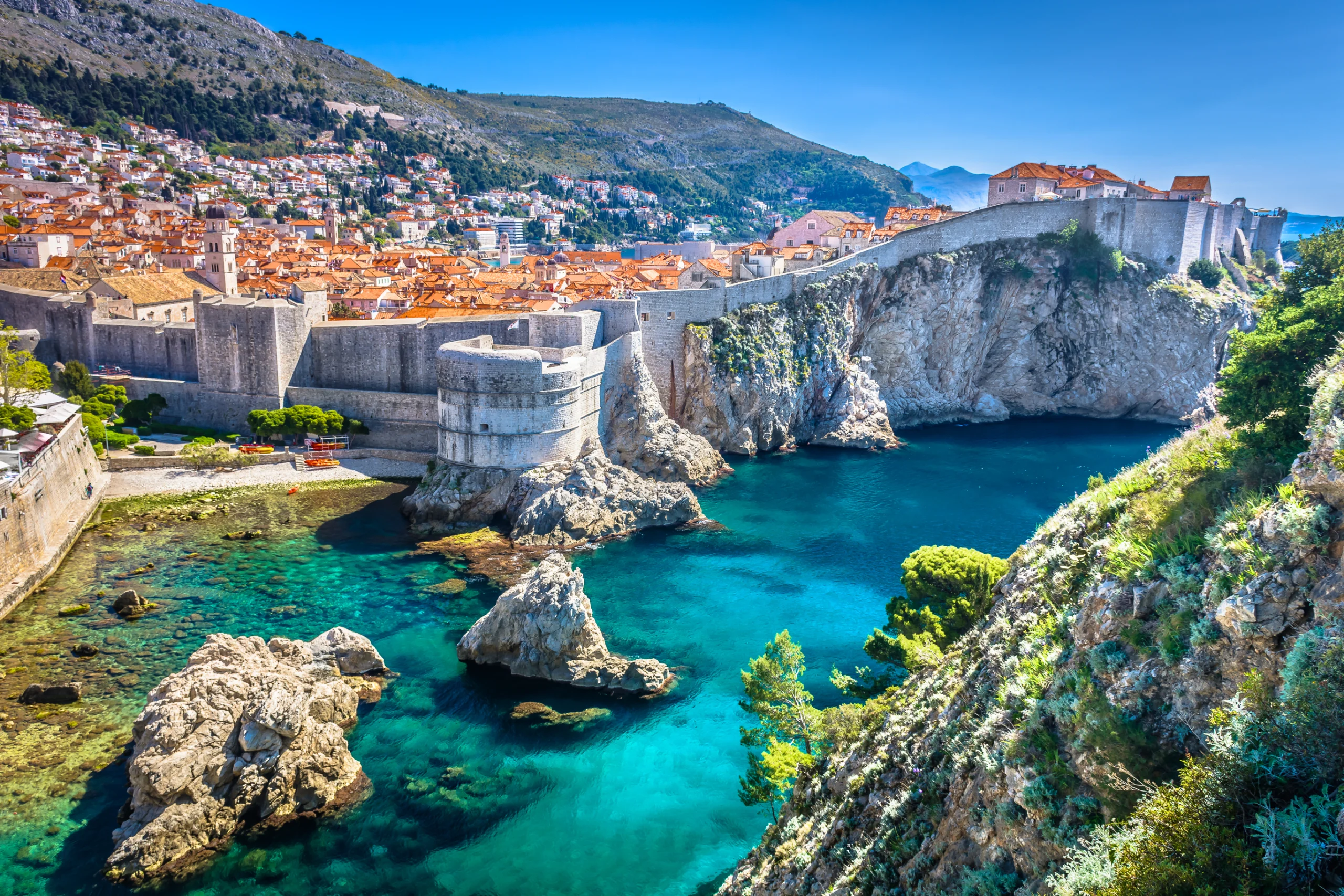 Aerial view at famous european travel destination in Croatia, Dubrovnik old town