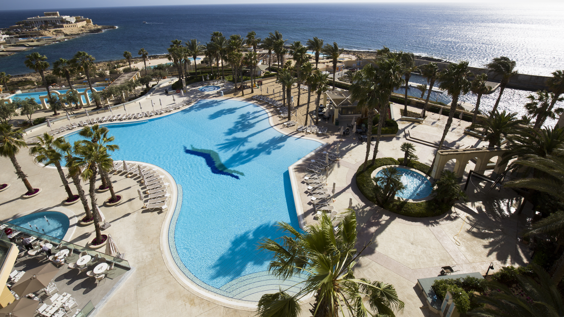 aerial of outdoor pool at Hilton Malta