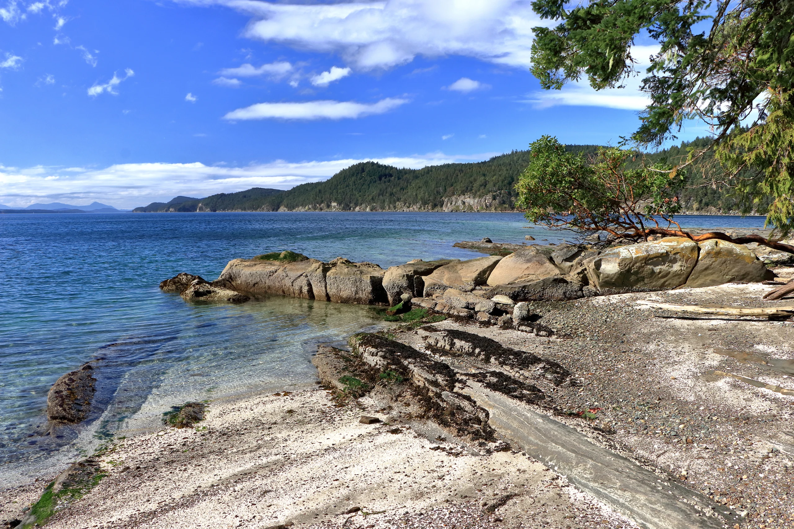 Montague Harbour Marine Provincial Park with White Shell Beach and Sandstone Rocks, Galiano Island, Gulf Islands, British Columbia