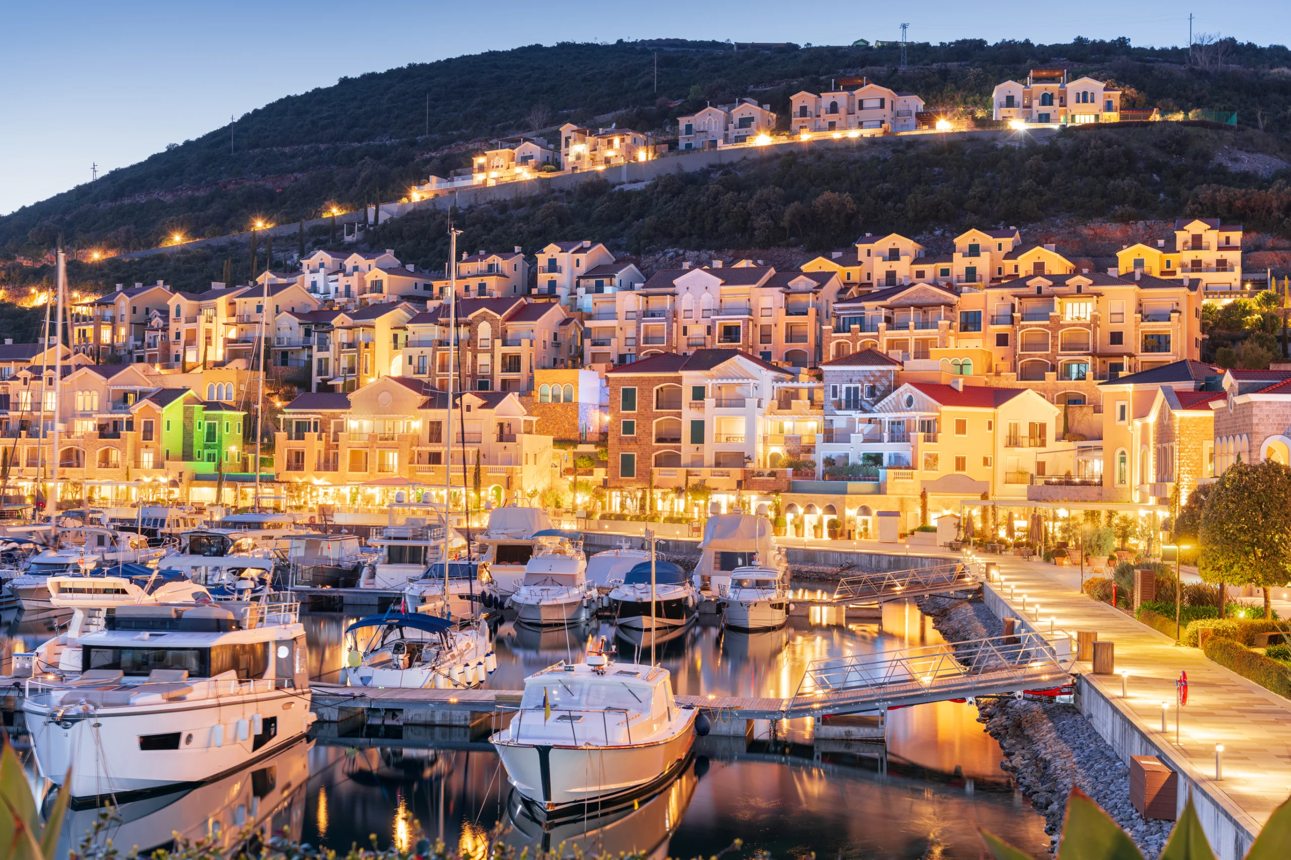 Lustica, Montenegro at Blue Hour. Lustica, Montenegro from the bay at twilight
