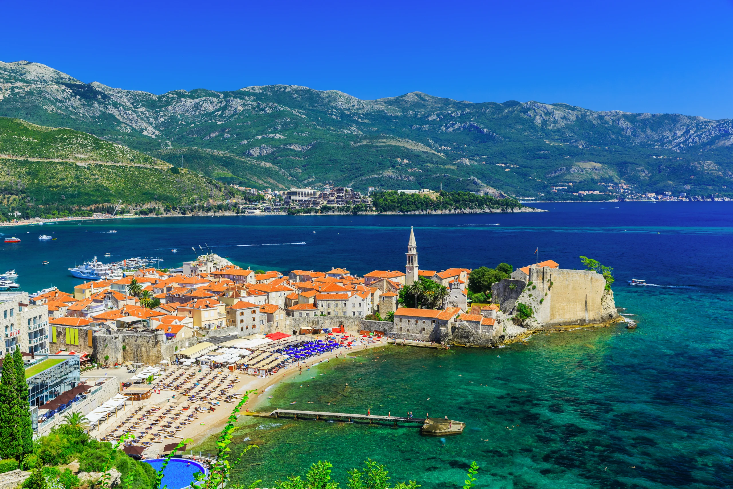 Panoramic view of the old town Budva, Montenegro