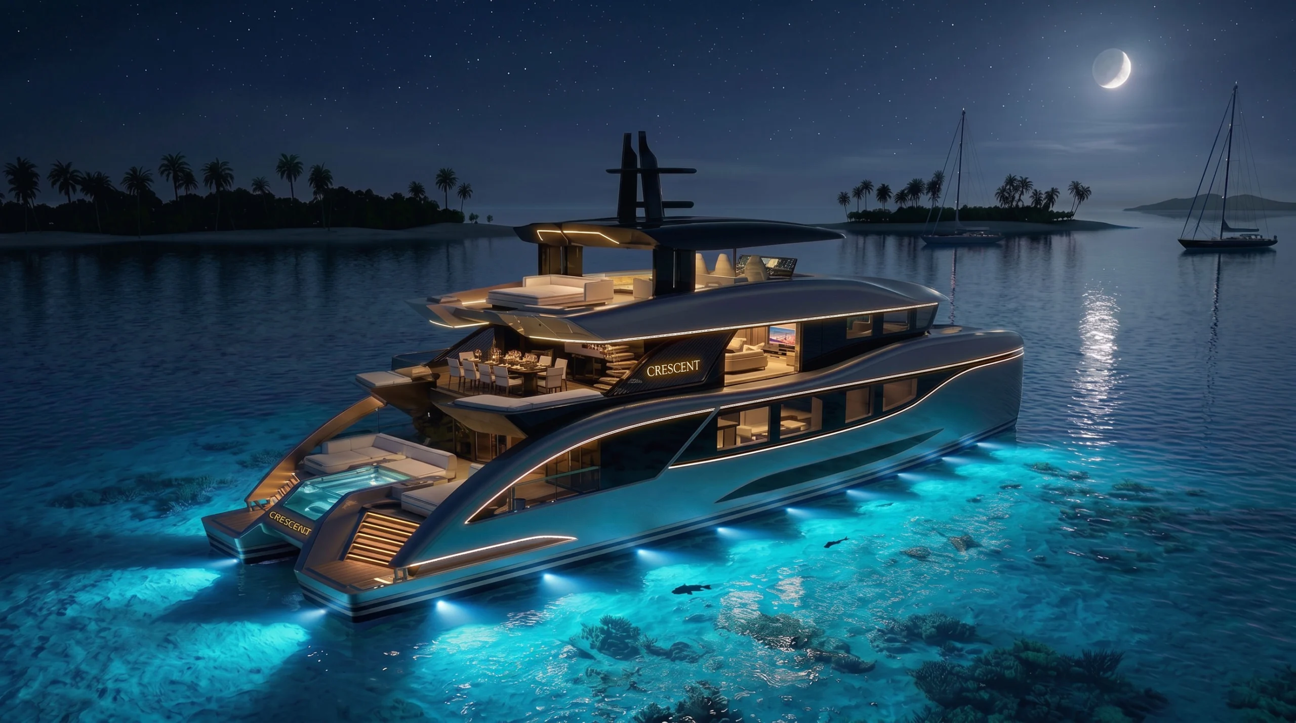 Meet The Catamaran That Packs A Full Beach Club And Six Suites Into 110’